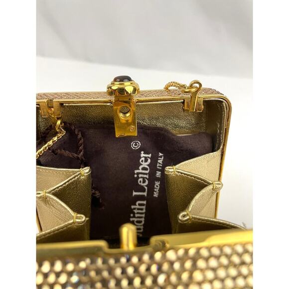 Judith Leiber Swarovski Crystal Gold Tone Metal Stone Evening Bag Clutch - Picture 15 of 16